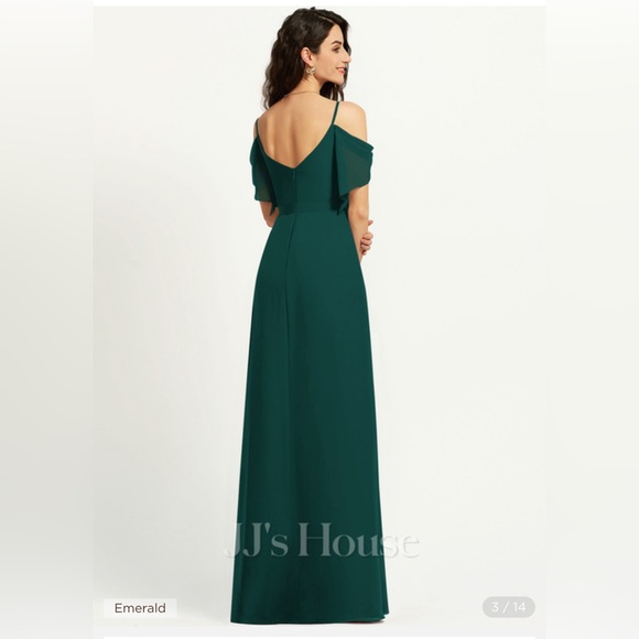 JJ’s House A-line V-Neck Floor-Length Chiffon Bridesmaid Dress With Ruffle - Picture 2 of 10
